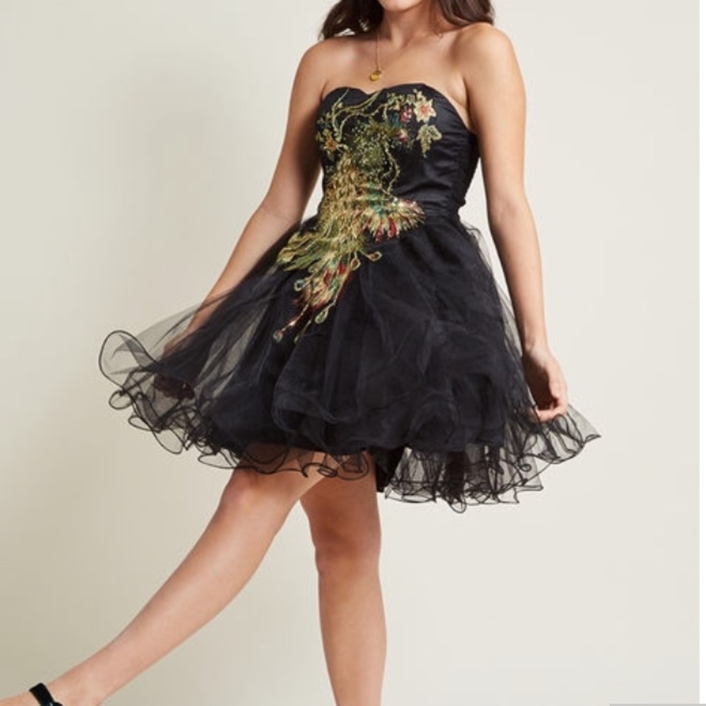 Chi Chi London Strapless Peacock Dress